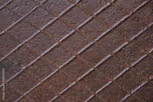 texture of wet old rusty waffle iron