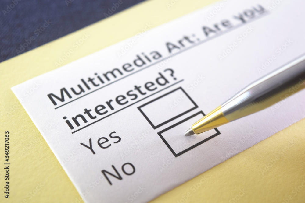 One person is answering question about multimedia art. One person is answering question about multimedia art.