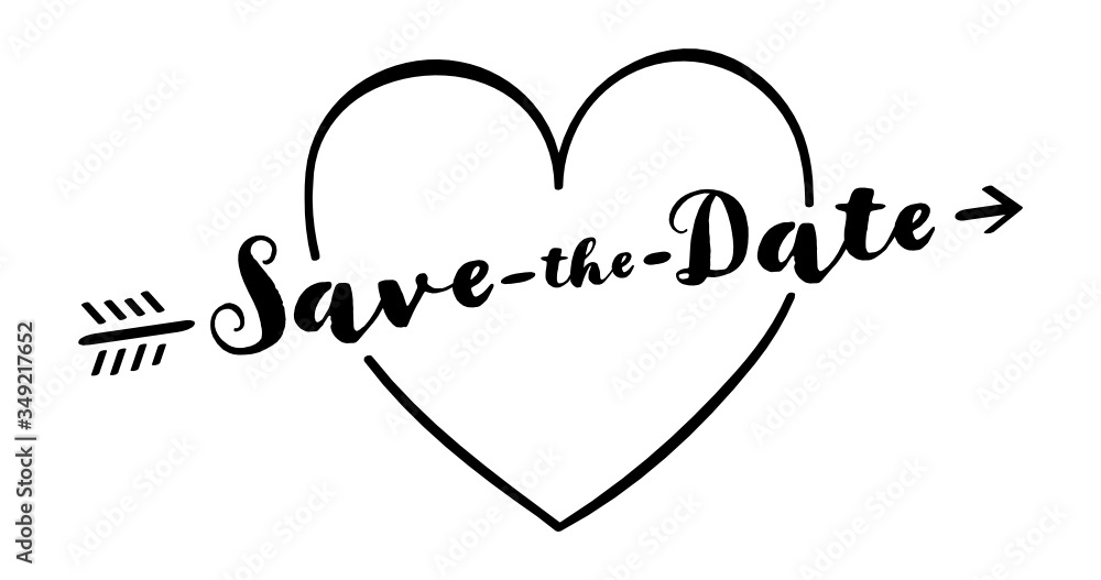 Save the Date,  hand lettering with heart, vector illustration