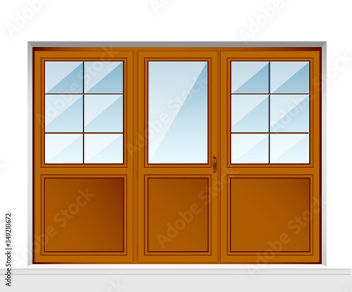 Retro style entry group. set of transparent wooden door for entrance. Energy cost saving easy to care window frames.
