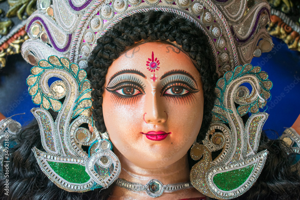 Durga Face During Durga Puja Festival- Goddess Durga - Festival of Woman Worship Durga Face During Durga Puja Festival- Goddess Durga - Festival of Woman Worship