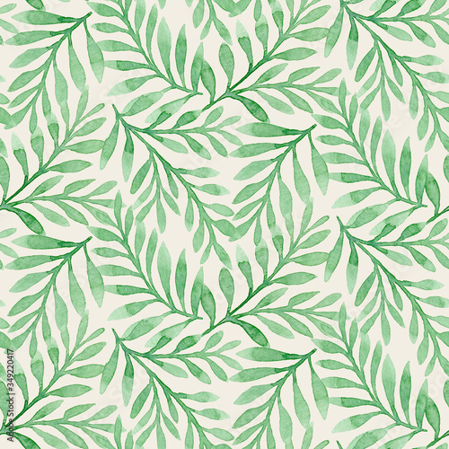 Seamless watercolor pattern with leaves. Floral illustration. Botanical background.
