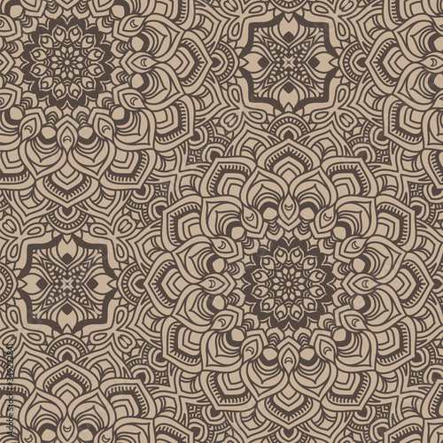 Abstract, beige pattern in oriental style. Mandala. Suitable for curtains, wallpaper, fabric, tile, wrapping paper.