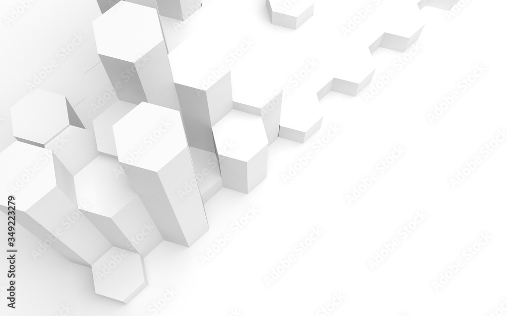 Obraz premium White abstract background with honeycomb. Hexagon bars isolated on white backdrop. 3D illustration