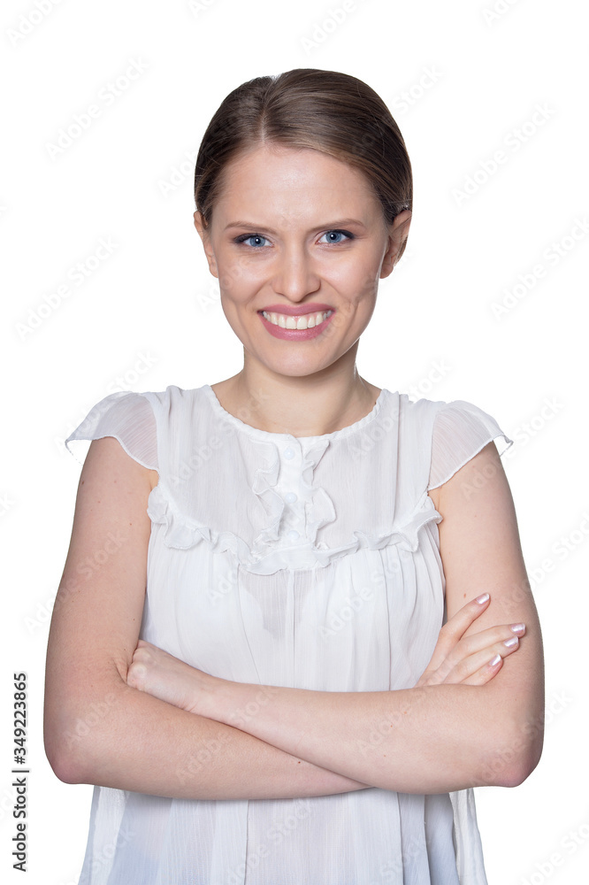 Portrait of beautiful young woman posing isolated on white background Portrait of beautiful young woman posing isolated on white background