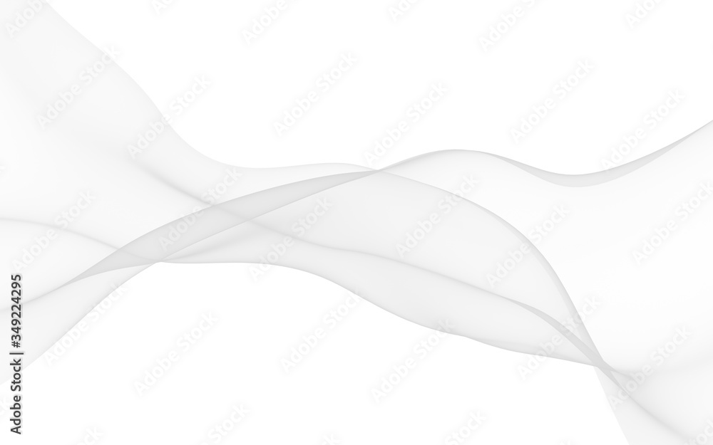 White abstract background. Fluttering white scarf. Waving on wind white fabric. 3D illustration