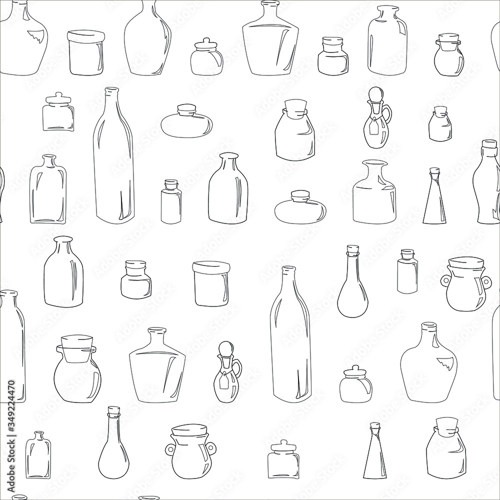 glass bottles and flasks seamless pattern