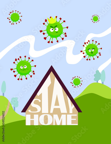Stay home poster. Poster urging people to observe quarantine. Corona virus - staying at home print. Corona virus.