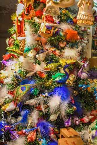 Christmas decorations and ornaments on the market in Vienna. For sale on Christmas fair in Europe © Alexe