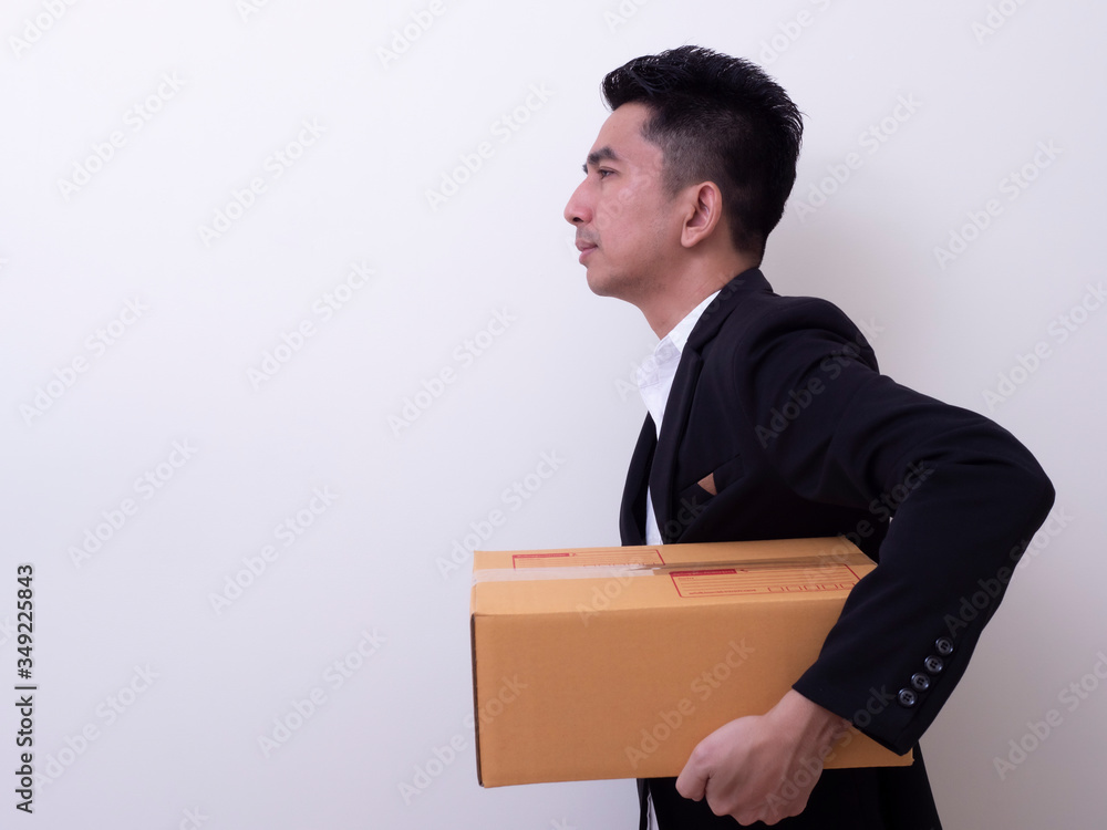 Shop assistant brings the parcel, isolated, white background Shop assistant brings the parcel, isolated, white background