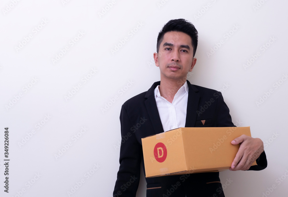 Shop assistant brings the parcel, isolated, white background Shop assistant brings the parcel, isolated, white background