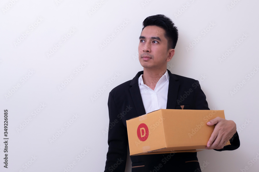Shop assistant brings the parcel, isolated, white background Shop assistant brings the parcel, isolated, white background