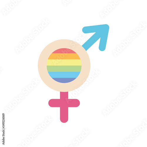 pride concept, gender symbols with lgbt flag, flat style
