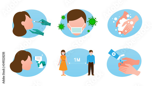 Collection of corana virus related. Prevent tips. Vector Illustration. 