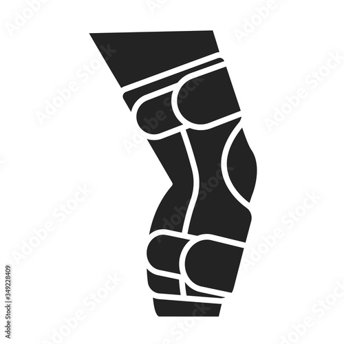 Human knee orthosis medical equipment glyph black icon. Orthopedic leg joint bandage. Isolated vector element. 