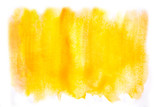 Abstract yellow orange watercolor background on white. Copy space.