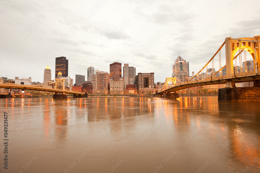 Downtown skyline and Allegheny River, Pittsburgh, Pennsylvania, United States