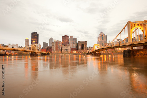 Downtown skyline and Allegheny River  Pittsburgh  Pennsylvania  United States