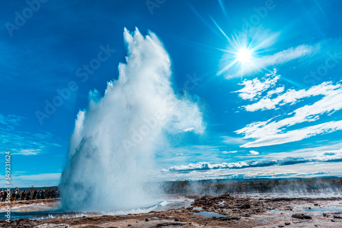 High water in the Geysir Strokkur of the golden circle of the south of Iceland