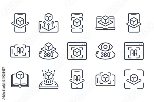 Augmented Reality Vector Line Icon Set. Interactive simulation and Virtual Reality Outline Icons.