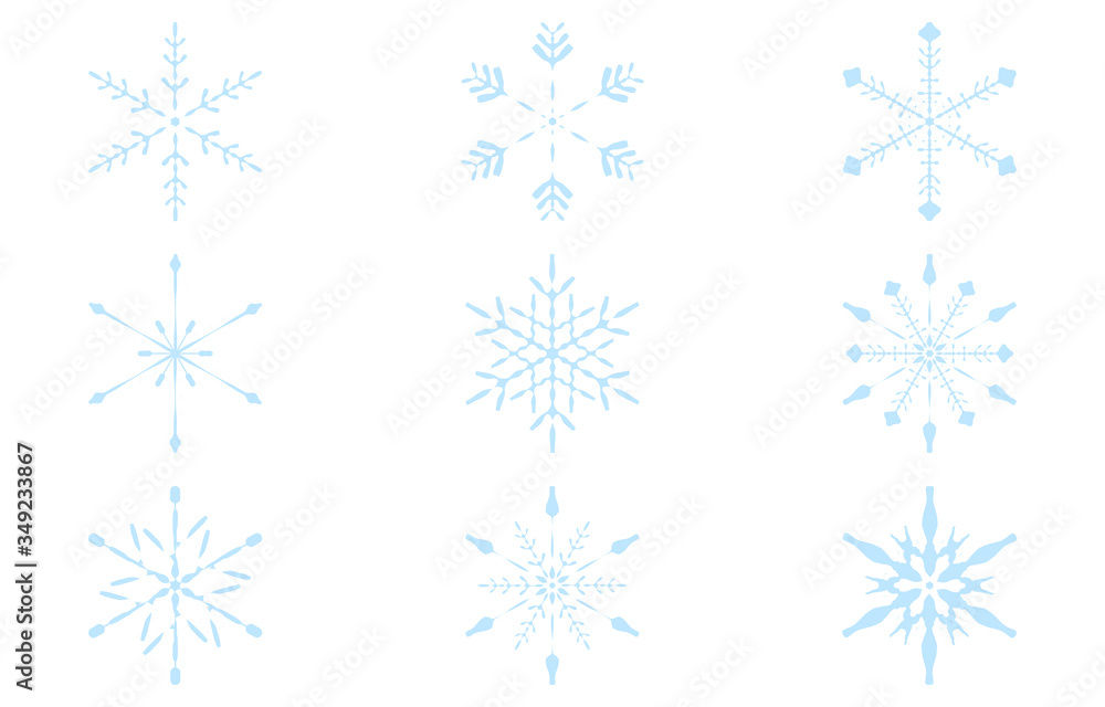 Fototapeta premium 青い雪の結晶のベクターイラスト