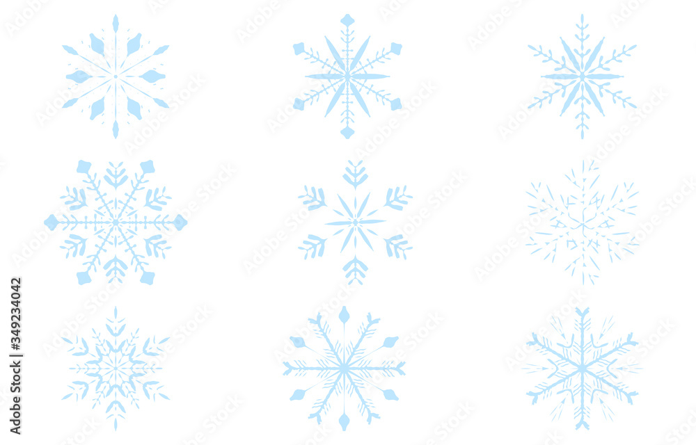 Fototapeta premium 青い雪の結晶のベクターイラスト