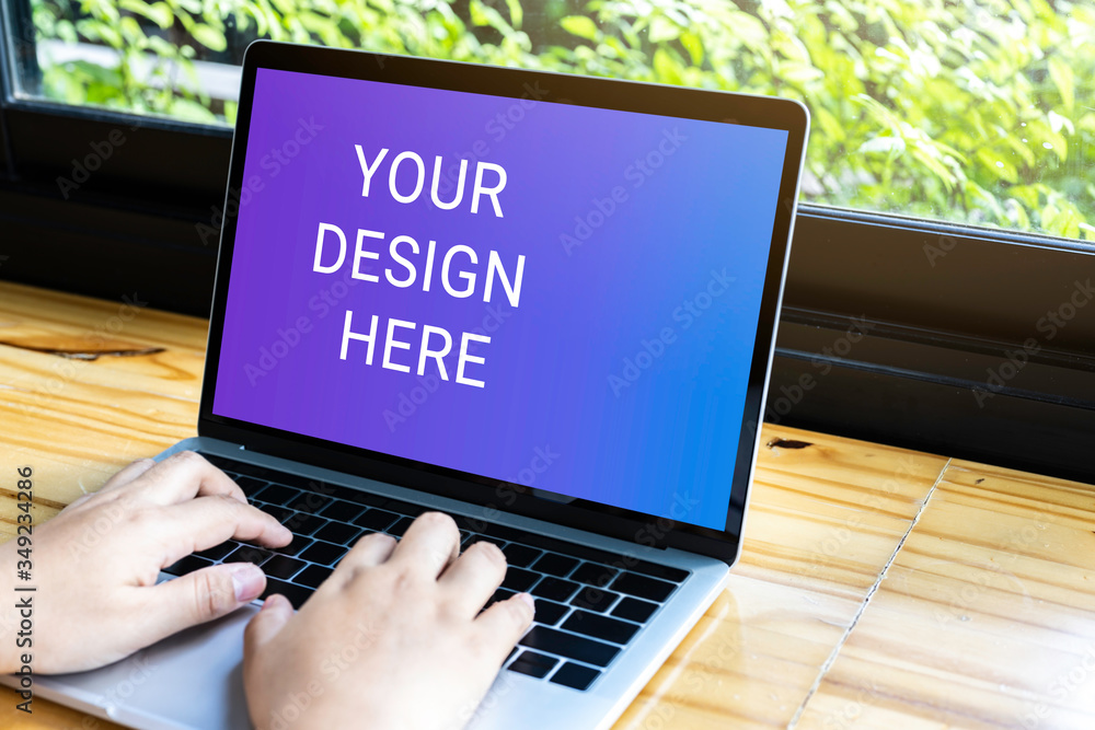 Blank screen laptop computer on wood table with clipping path. business concept. Mockup with copy space. Blank screen laptop computer on wood table with clipping path. business concept. Mockup with copy space.