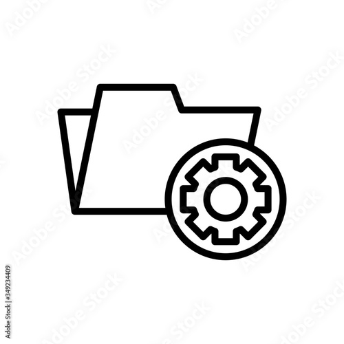 folder with cogwheel icon in line art style on white background, Project Management icon, data management, folder, project goals, task management icon with settings sign, Project Management icon and c