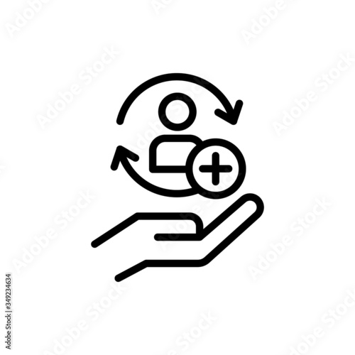 Full customer care service icon with add sign in line art style on white background
