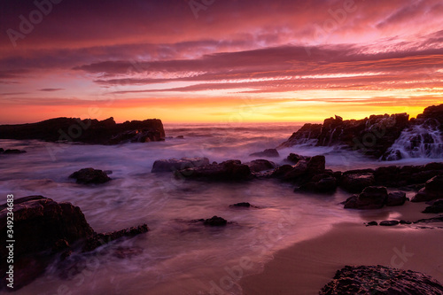 Magnifient red sunrise over the coast of Merimbula