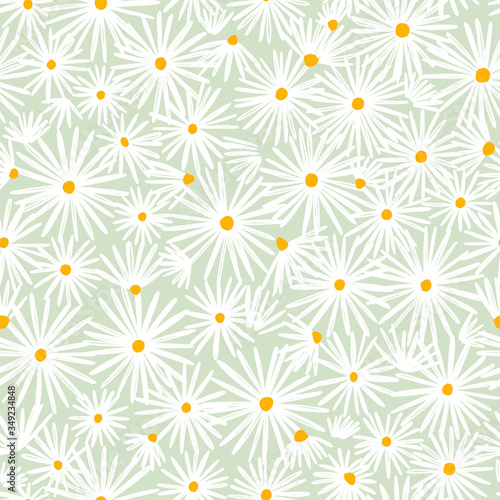 Stampa su tela Beautiful white daisies on mint background, vector seamless pattern