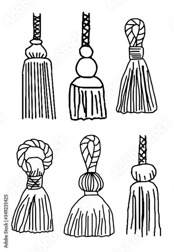 Set of hand drawn tassels, vector illustrations