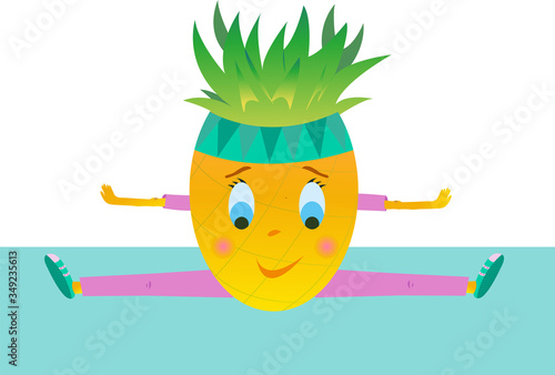 Vector cheerful pineapple sits on a twine. Pineapple goes in for sports.