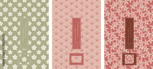 Oriental Japanese style abstract seamless pattern background design geometry polygon and cherry blossom sakura flower