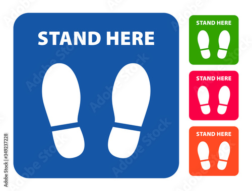 stand here social distancing foot print label vector maintain social distancing to stop coronaviurs (covid-19)
