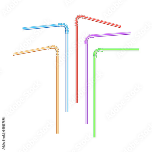 Colorful realistic tubules for drinks, smoothie, milk, cocktails, alcohol. Set of realistic bright drinking straws isolated on white with various bends. 3D template for design.