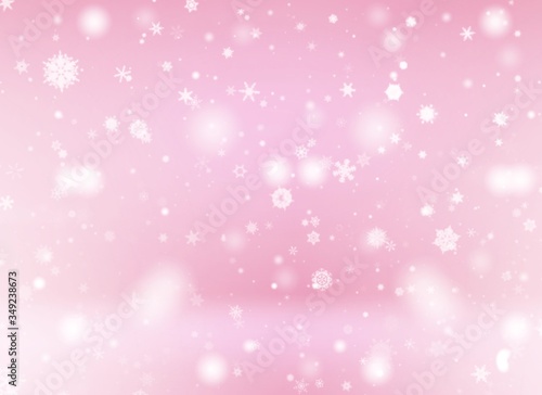 Pink abstract background. white light and snowflakes Christmas blurred beautiful shiny lights use wallpaper backdrop and your product.