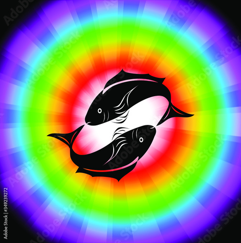 
The illustration - zodiac sign on a rainbow background.
