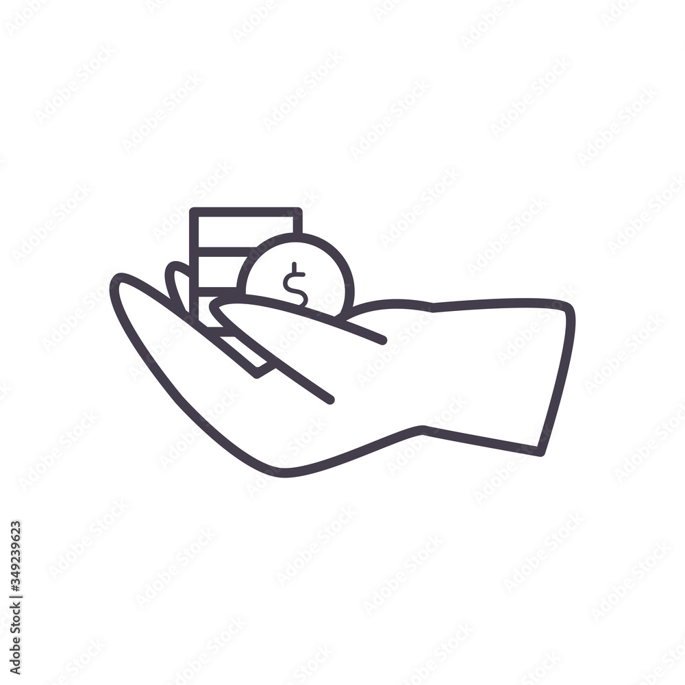 coins over hand line style icon vector design coins over hand line style icon vector design
