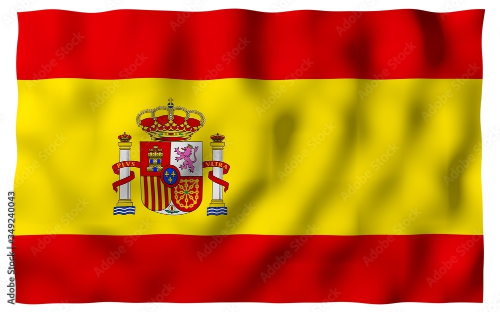 The flag of Spain. Official state symbol of the Kingdom of Spain. Concept: web, sports pages, language courses, travelling, design elements. 3d illustration The flag of Spain. Official state symbol of the Kingdom of Spain. Concept: web, sports pages, language courses, travelling, design elements. 3d illustration