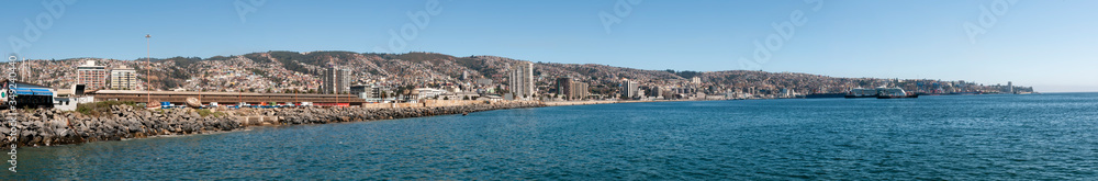 Panoramic view of the port of Valparaiso, Chile. Super panoramic photo made with several consecutive shots