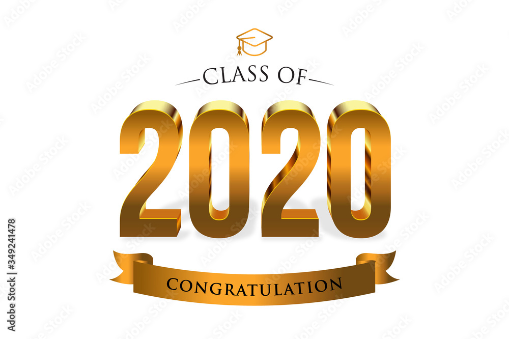 Fototapeta premium Class of 2020. Congrats Graduates. 3d lettering with gold and white color