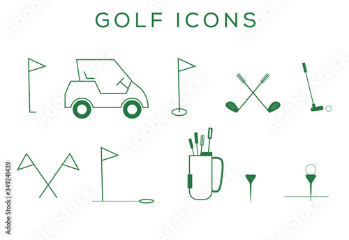 golf icon set in green color, vector icons (ID: 349241439)