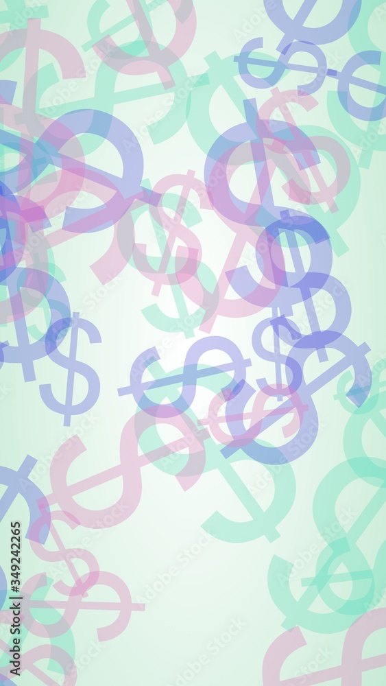 Multicolored translucent dollar signs on white background. 3D illustration Multicolored translucent dollar signs on white background. 3D illustration