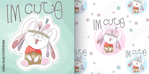 Cute animal bunny boho style with Seamless Pattern for kids