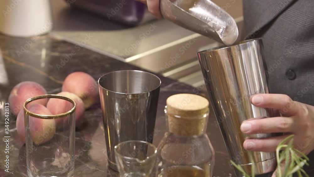 man picking up cup and putting ice inside - static man picking up cup and putting ice inside - static