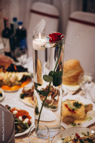 Fototapeta Naklejka Na Ścianę i Meble -  food, salad, meal, dinner, plate, restaurant, lunch, seafood, dish, gourmet, cuisine, meat, tomato, table, chicken, vegetable, white, rice, healthy, fish, risotto, delicious, sauce, shrimp, vegetables