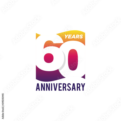 60 Years Anniversary Celebration Icon Vector Logo Design Template. Gradient Flag Style.