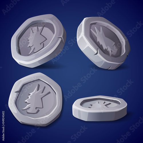 Cartoon silver coins. Set of currency for games, casual style graphics