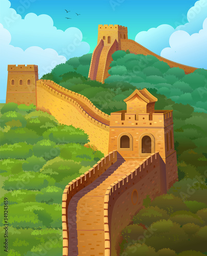 Valokuvatapetti The great Wall of China. Vector illustration.